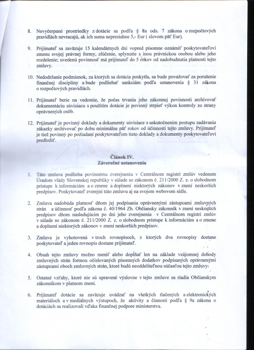 Zmluva o poskytnutí dotácie k žiadosti č. 117/2014
